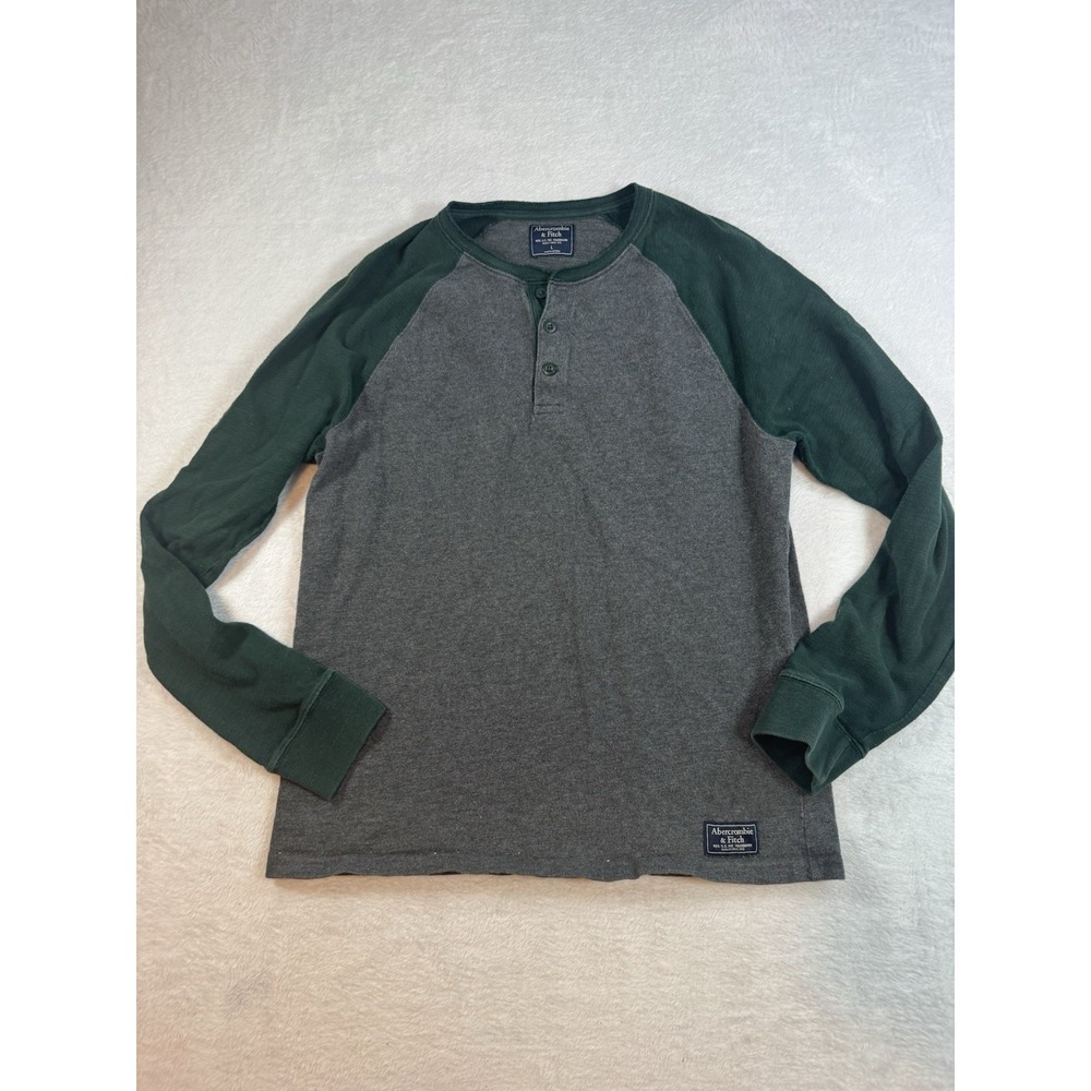 Abercrombie & Fitch Men Shirt L Green Henley Y2K Long Sleeve Vintage